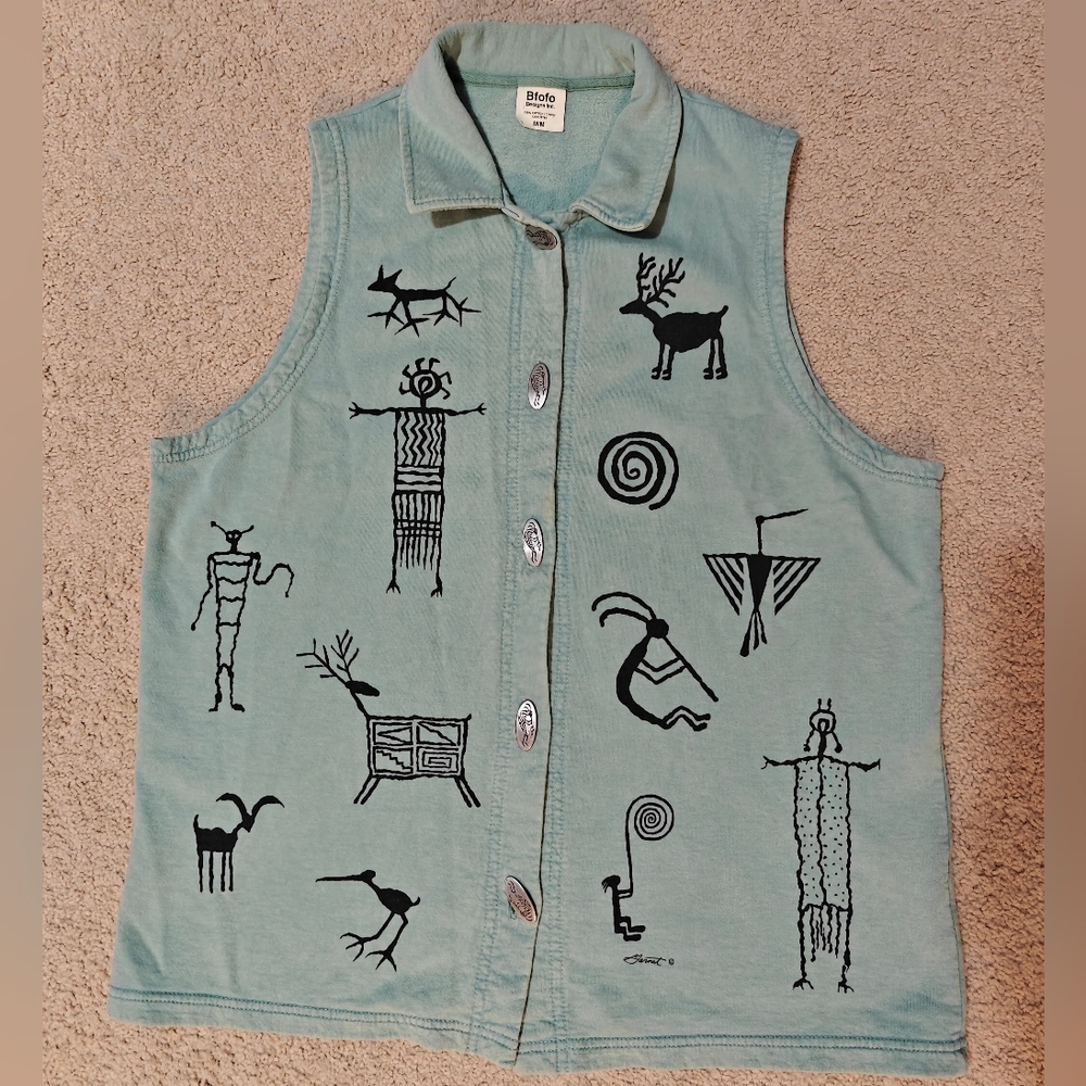 Green Sleeveless Vest with Tribal Print